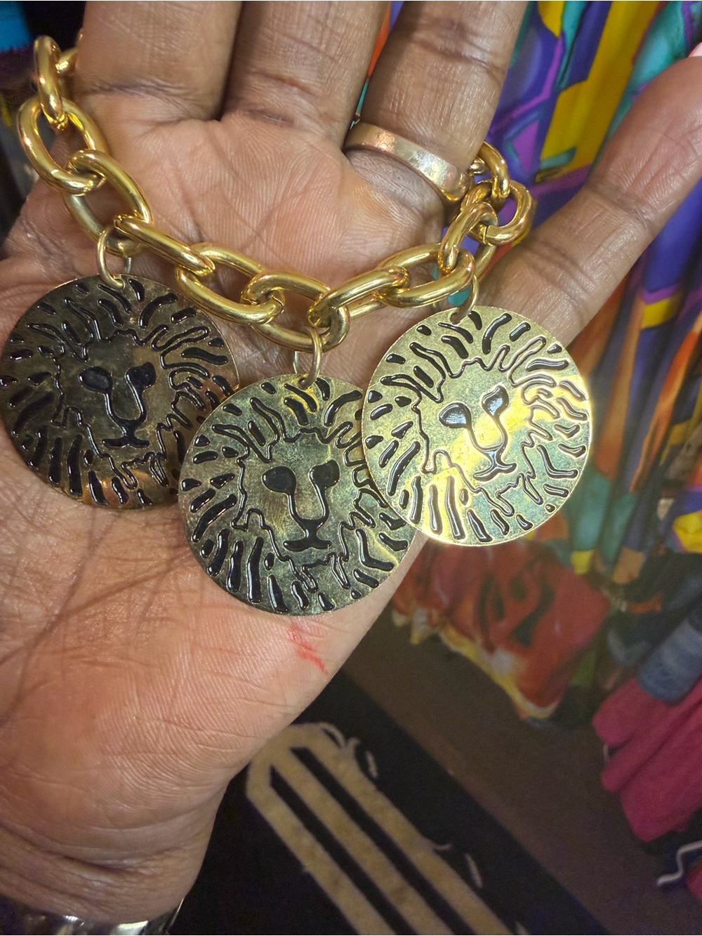 Vintage Anne Klein Gold-Tone Lion Medallion Charm Bracelet
